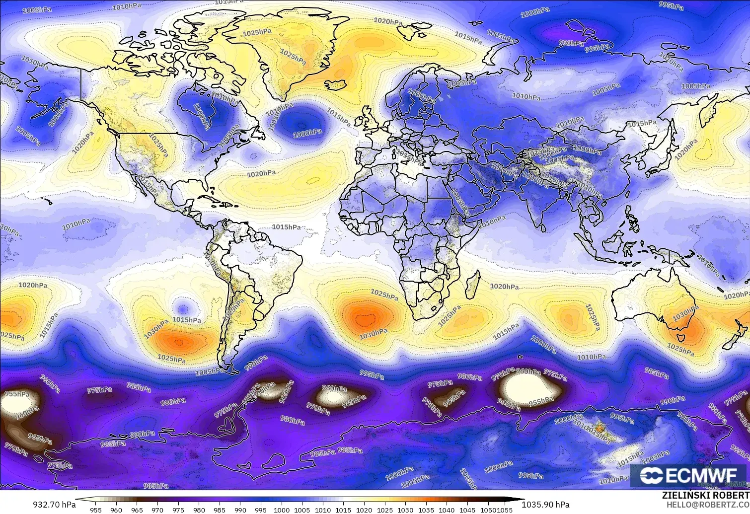 ECMWF IFS 0,25° modelo - Mundo, Pressão