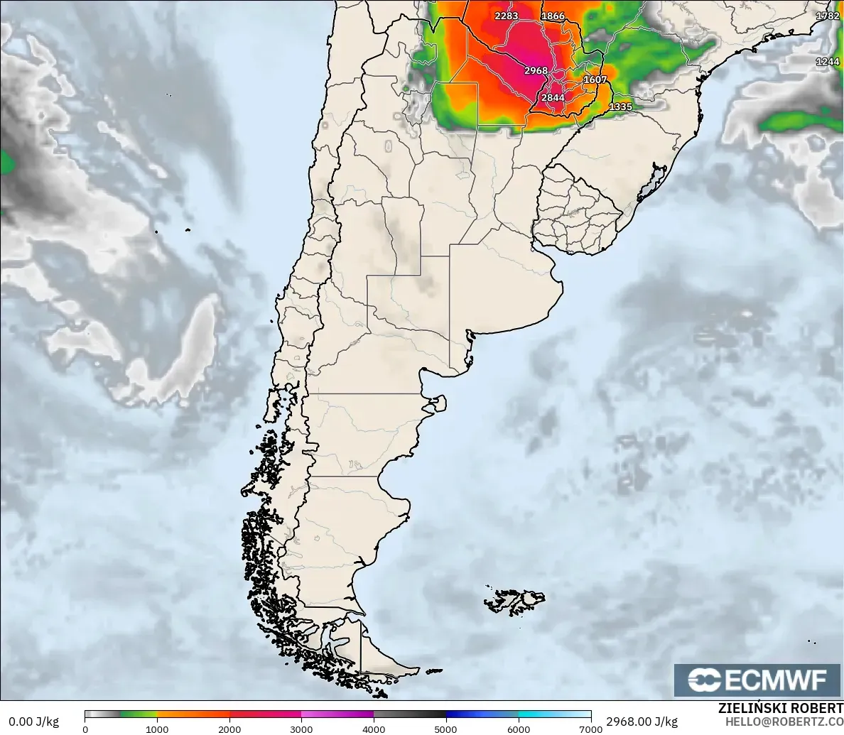 ECMWF IFS 0,25° modelo - Argentina, CAPE