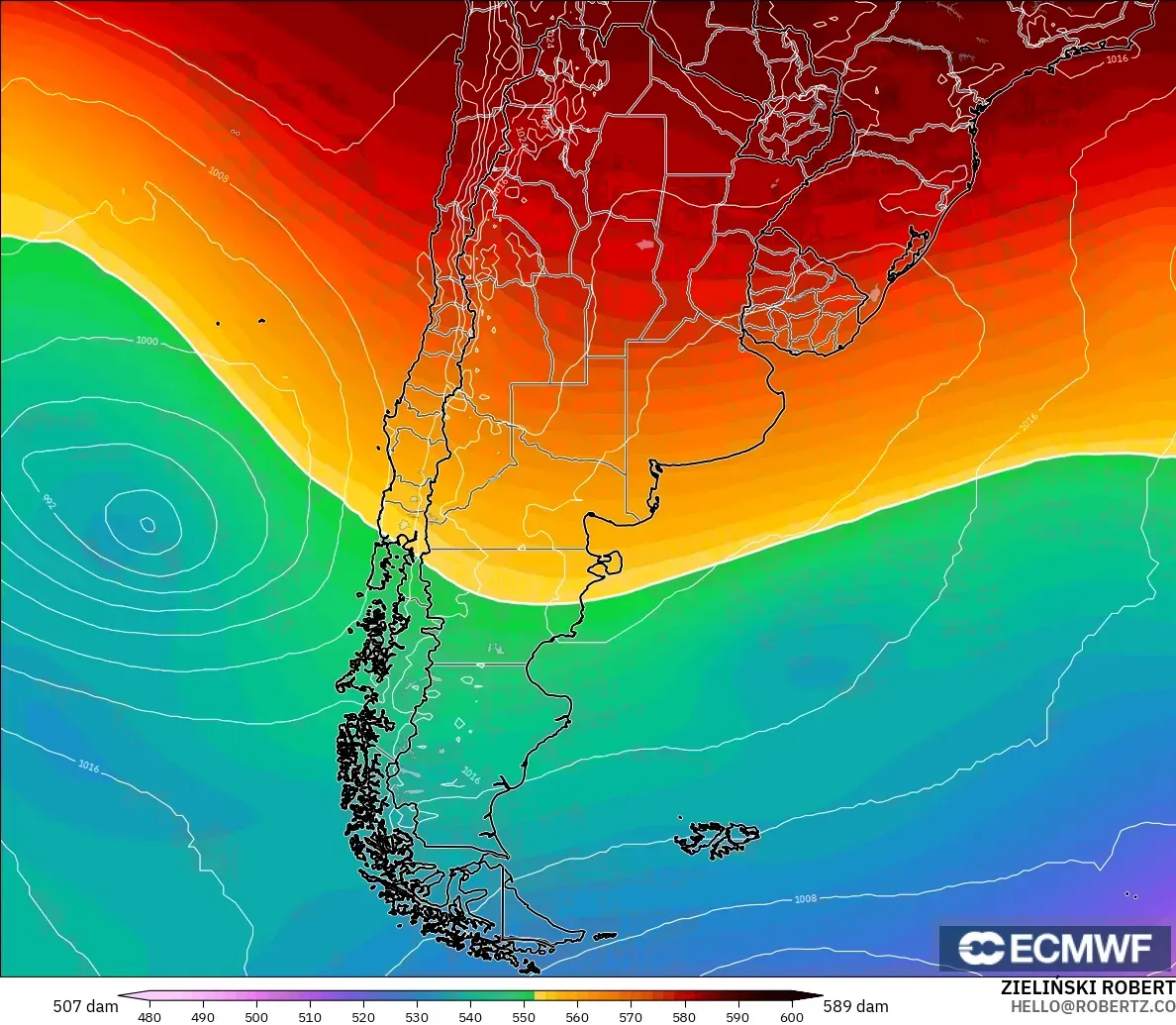 ECMWF IFS 0,25° modelo - Argentina, Altura geopotencial a 500 hPa