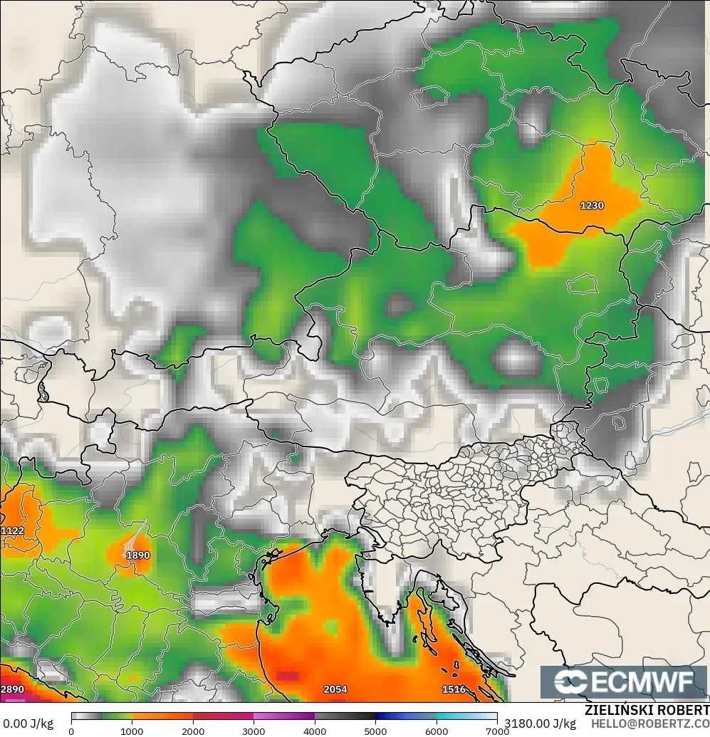 ECMWF IFS 0,25° modelo - Áustria, CAPE