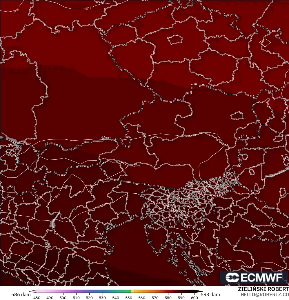 ECMWF IFS 0,25° modelo - Áustria, Altura geopotencial a 500 hPa