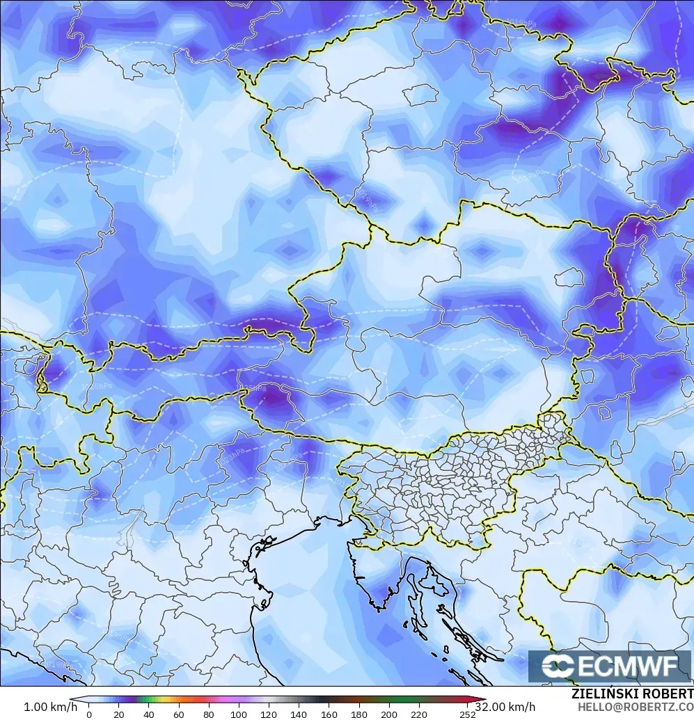 ECMWF IFS 0,25° modelo - Áustria, Rajadas de vento