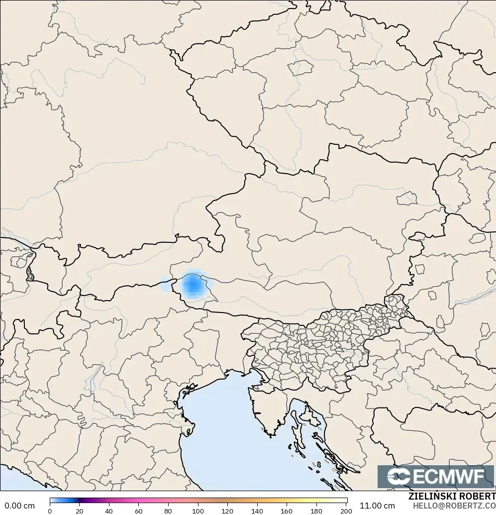 ECMWF IFS 0,25° modelo - Áustria, Profundidade da neve