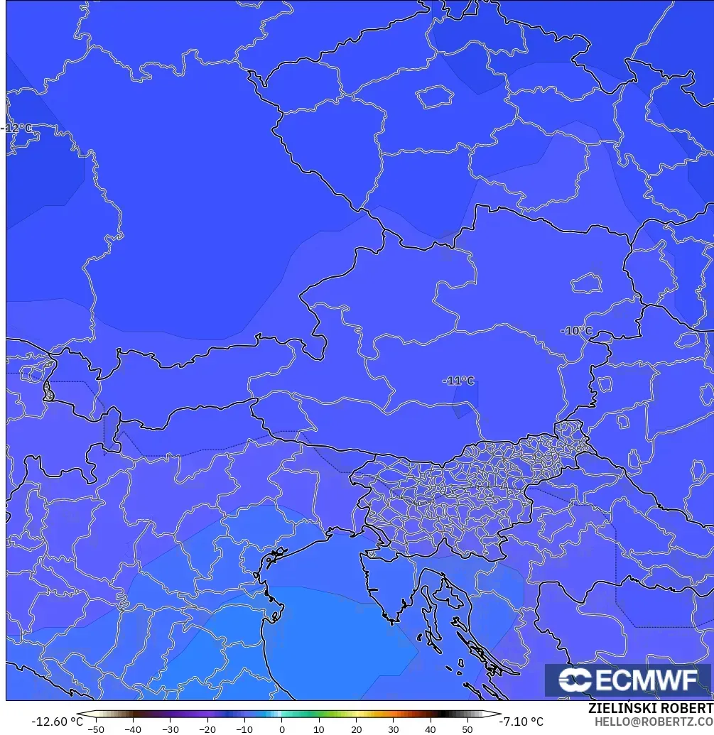 ECMWF IFS 0,25° modelo - Áustria, Temperatura a 500 hPa
