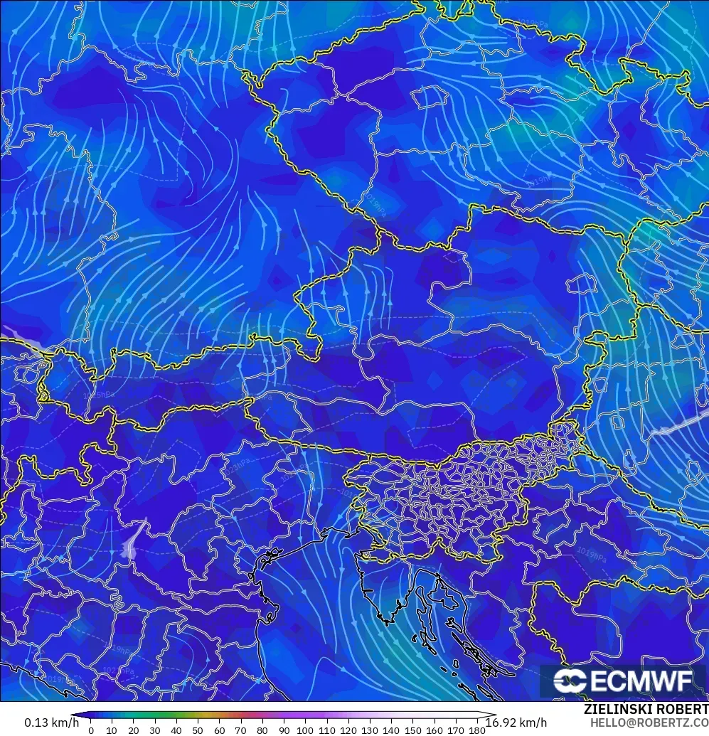 ECMWF IFS 0,25° modelo - Áustria, Vento a 10 m