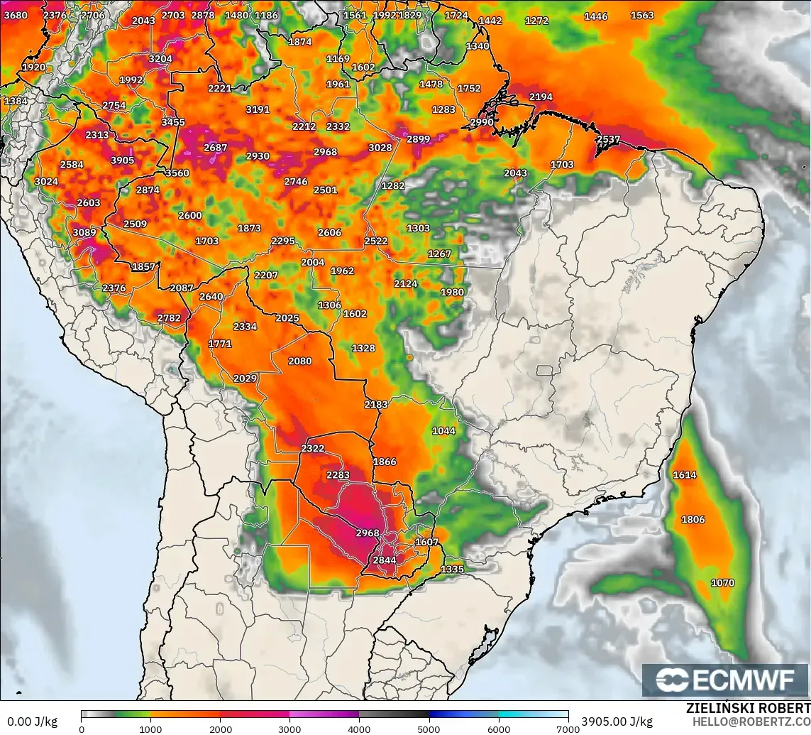 ECMWF IFS 0,25° modelo - Brasil, CAPE