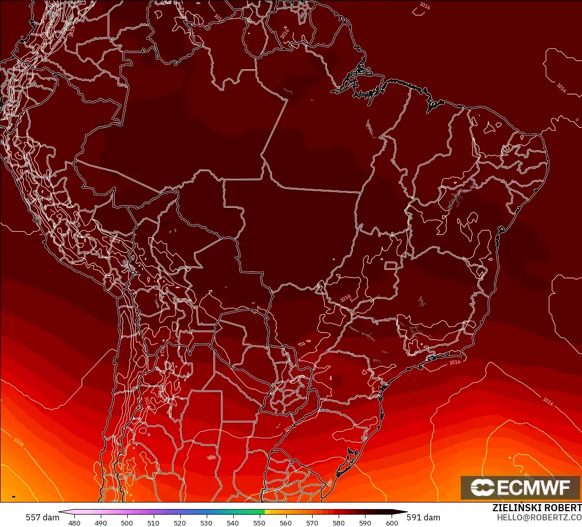 ECMWF IFS 0,25° modelo - Brasil, Altura geopotencial a 500 hPa