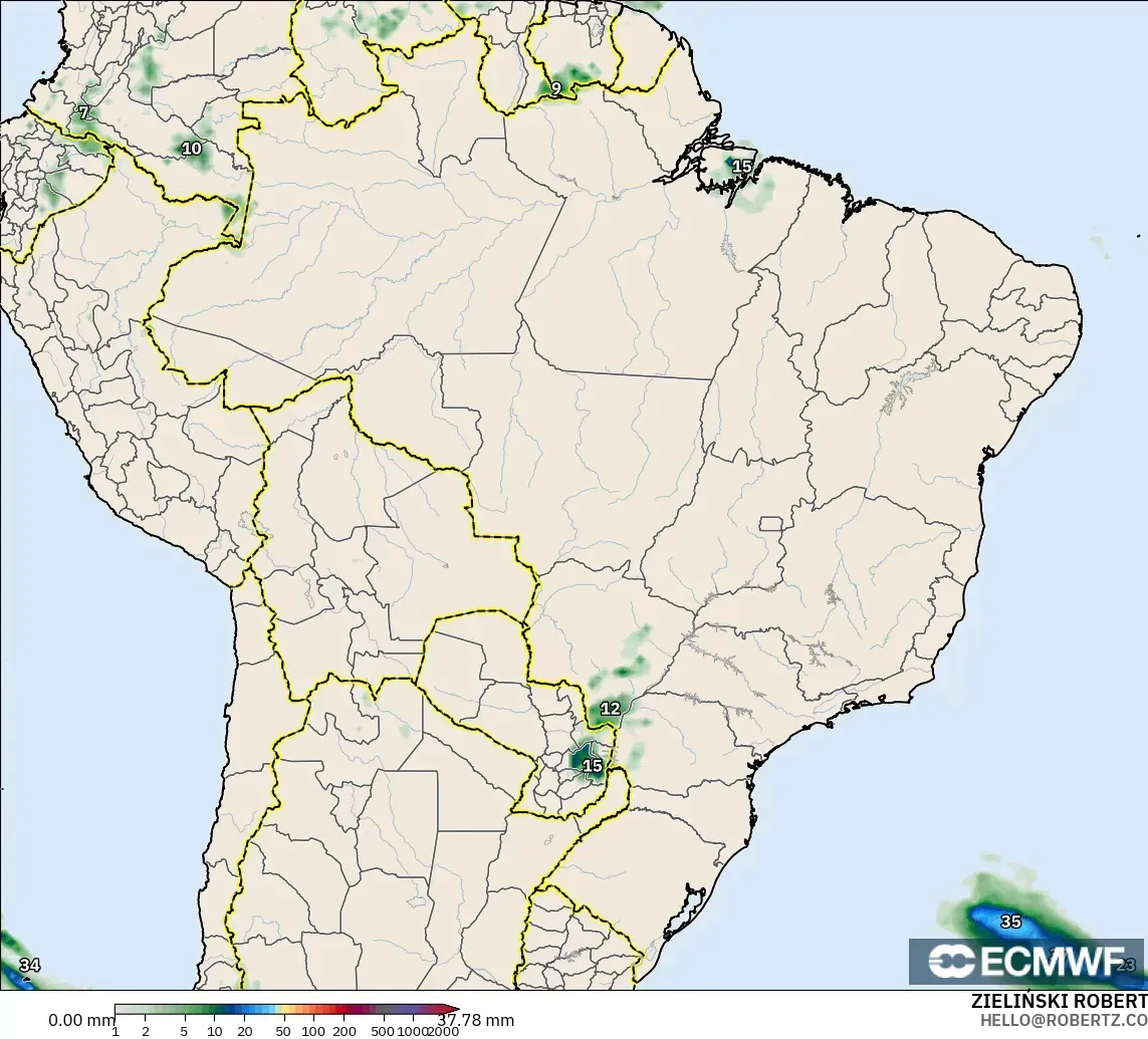ECMWF IFS 0,25° modelo - Brasil, Acúmulo de precipitação