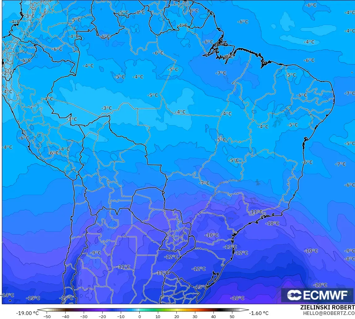 ECMWF IFS 0,25° modelo - Brasil, Temperatura a 500 hPa