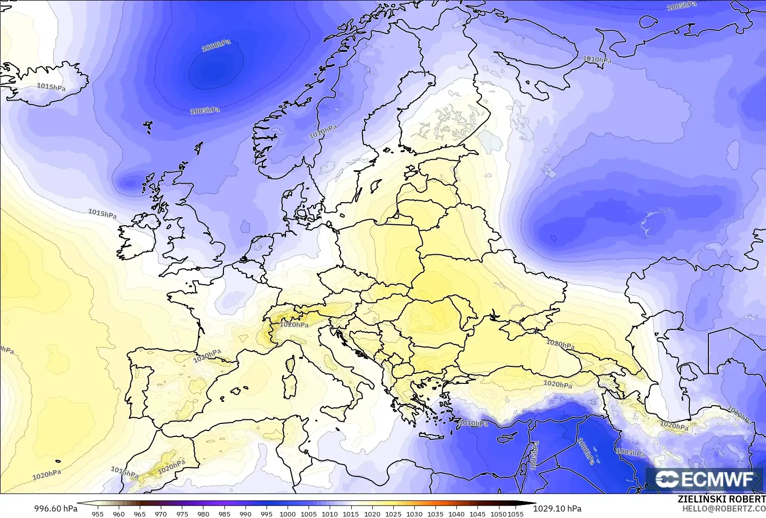 ECMWF IFS 0,25° modelo - Europa, Pressão