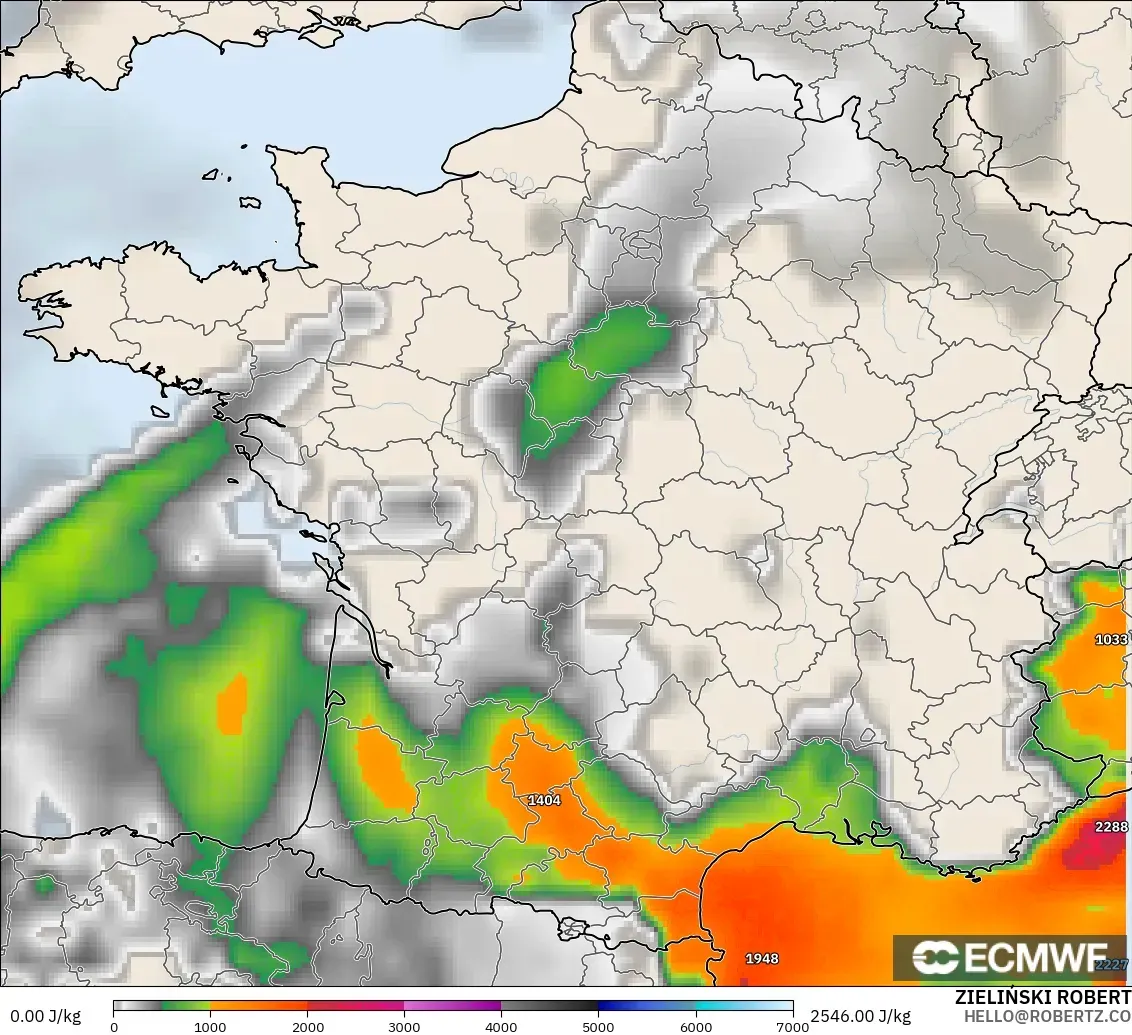 ECMWF IFS 0,25° modelo - França, CAPE
