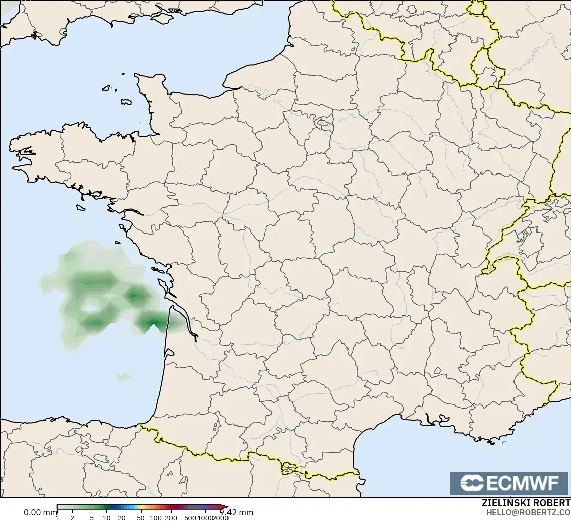 ECMWF IFS 0,25° modelo - França, Acúmulo de precipitação