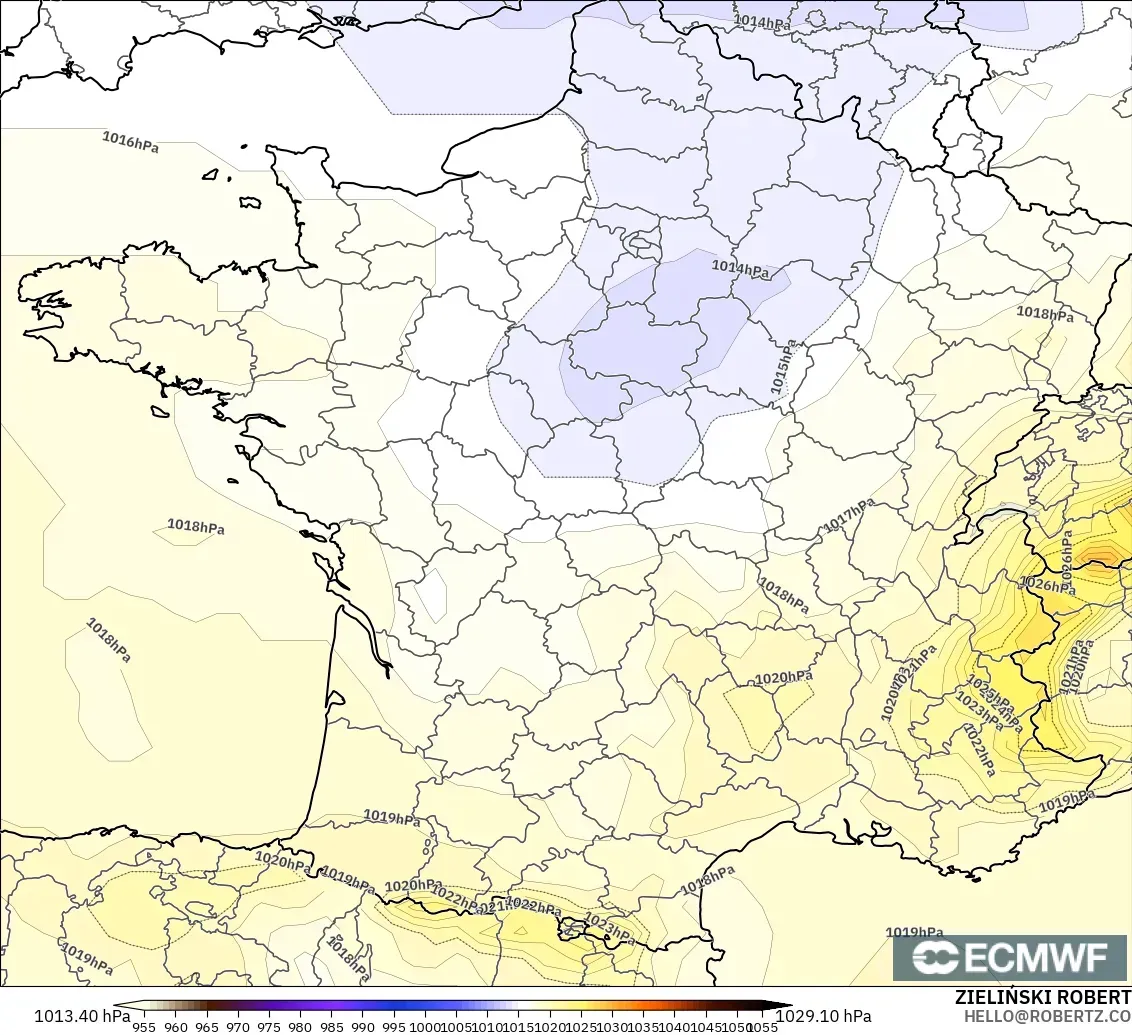 ECMWF IFS 0,25° modelo - França, Pressão