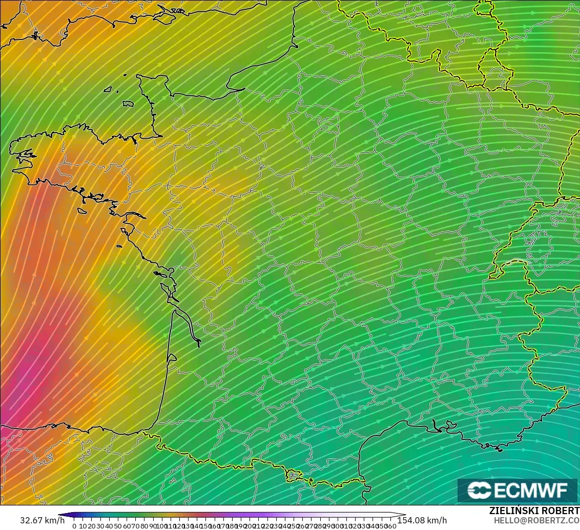 ECMWF IFS 0,25° modelo - França, Vento a 300 hPa (corrente em jato)