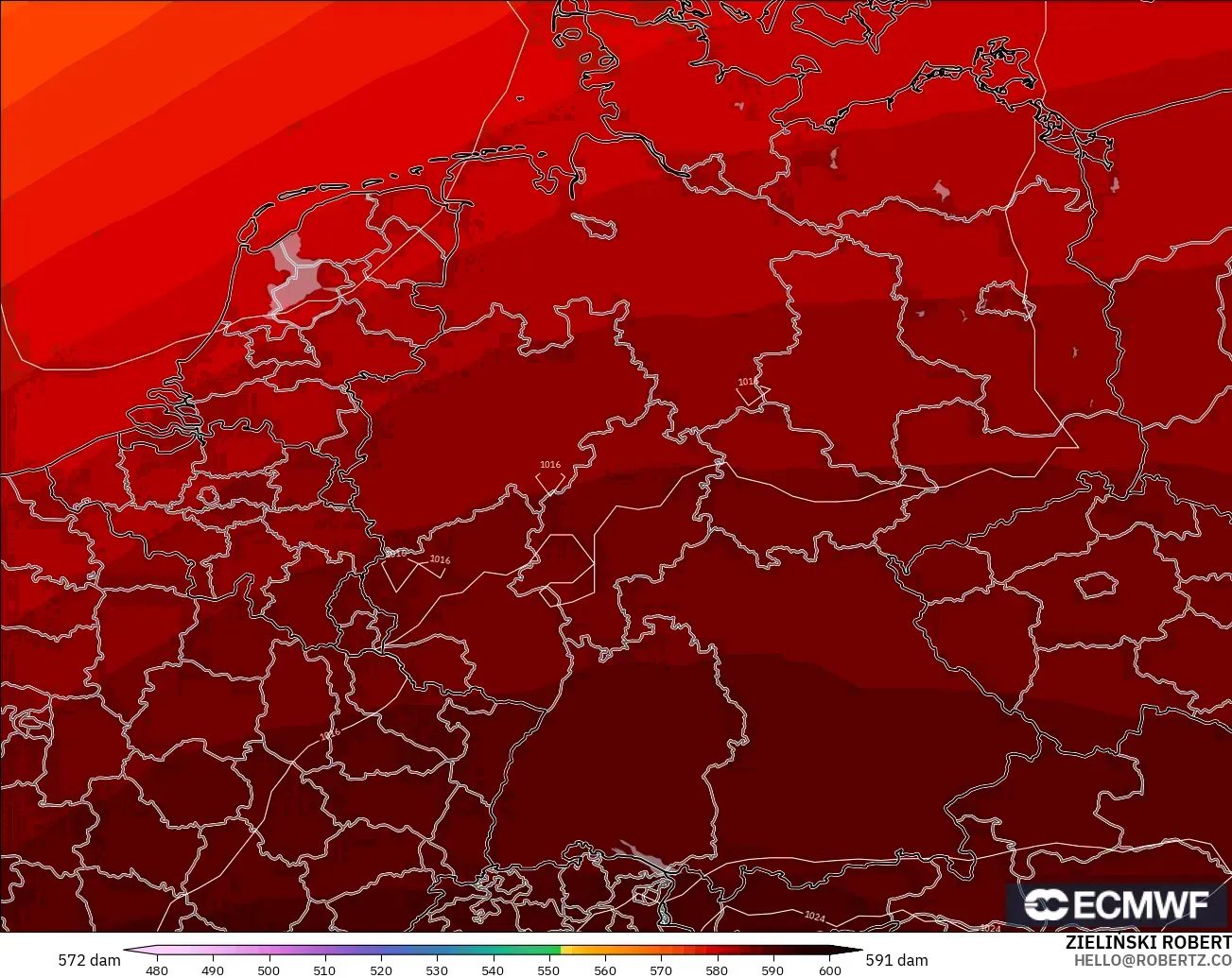 ECMWF IFS 0,25° modelo - Alemanha, Altura geopotencial a 500 hPa