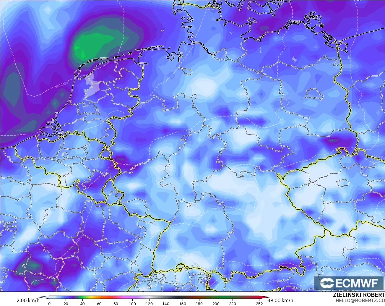 ECMWF IFS 0,25° modelo - Alemanha, Rajadas de vento