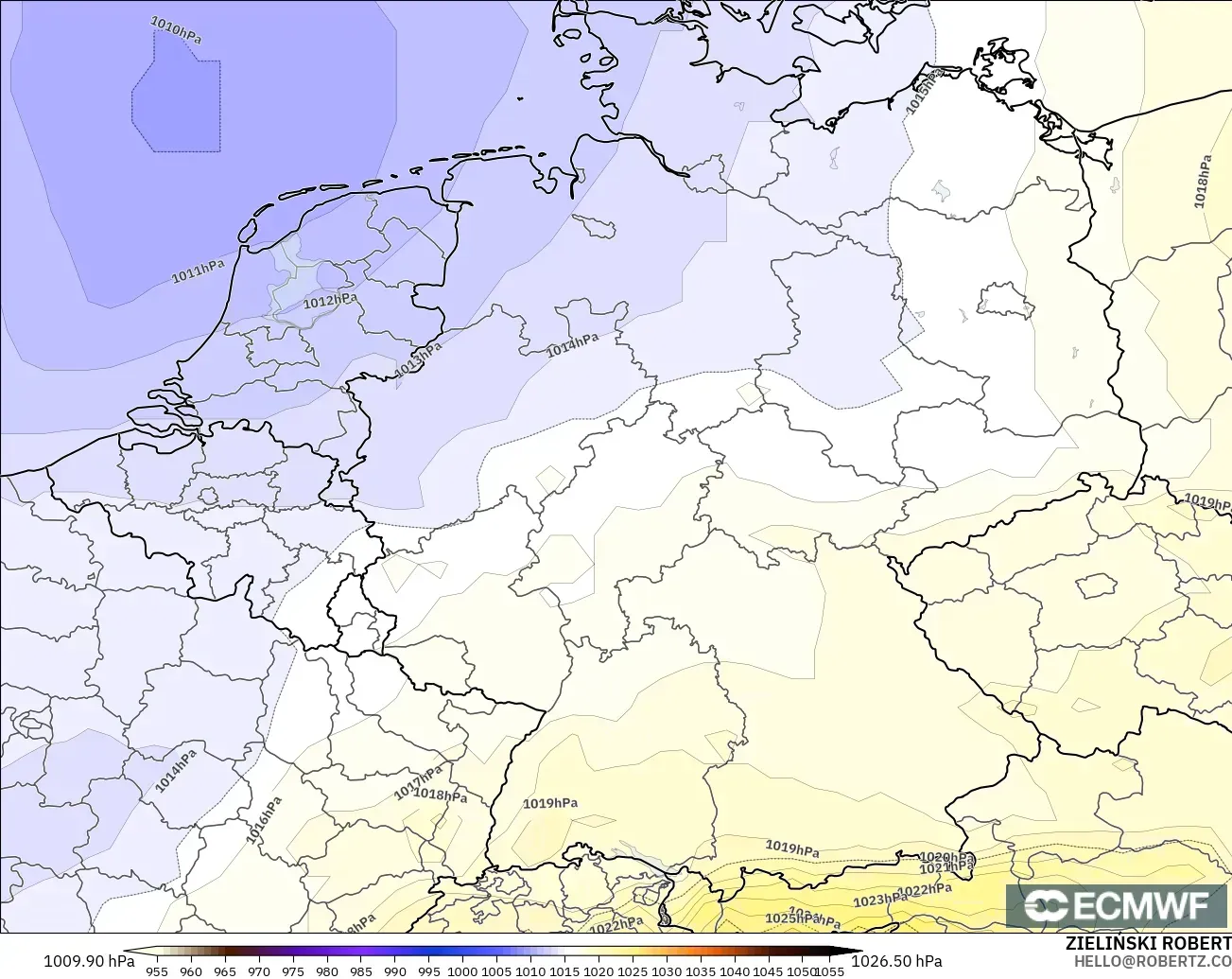 ECMWF IFS 0,25° modelo - Alemanha, Pressão