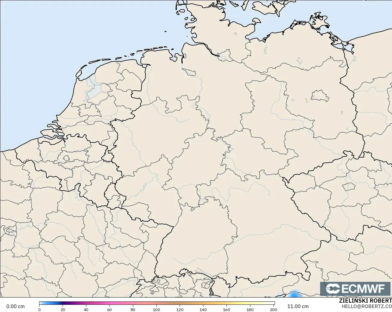 ECMWF IFS 0,25° modelo - Alemanha, Profundidade da neve
