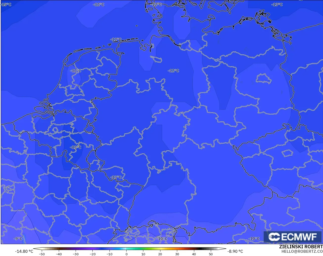 ECMWF IFS 0,25° modelo - Alemanha, Temperatura a 500 hPa
