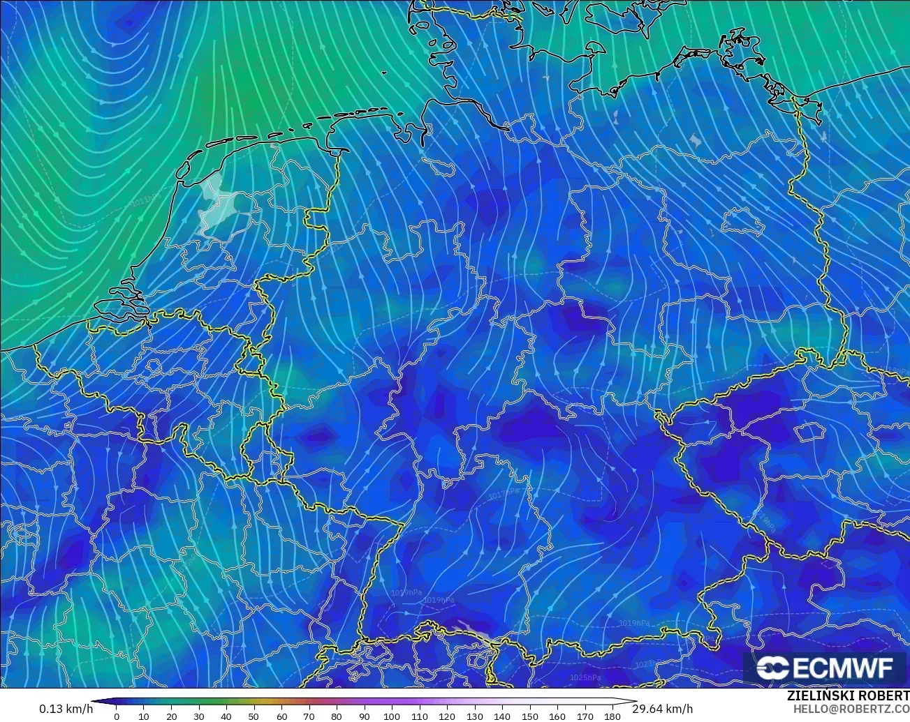 ECMWF IFS 0,25° modelo - Alemanha, Vento a 10 m