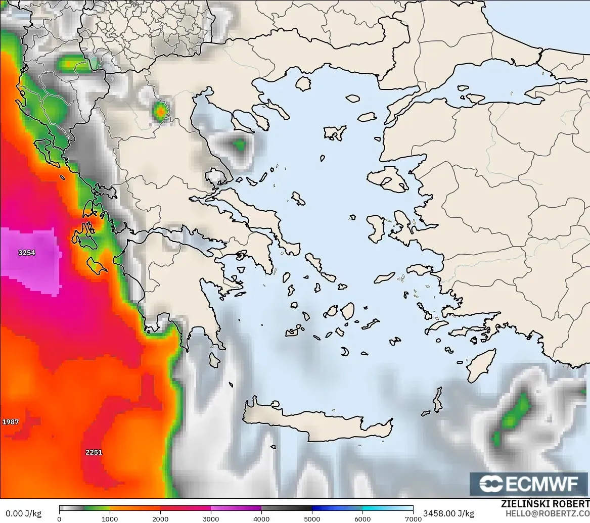 ECMWF IFS 0,25° modelo - Grécia, CAPE