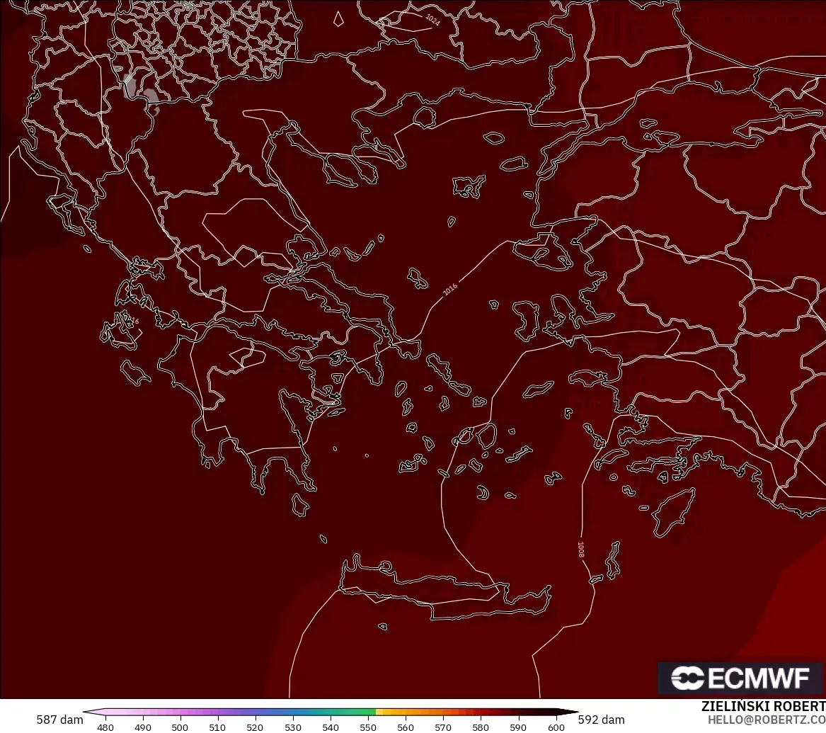 ECMWF IFS 0,25° modelo - Grécia, Altura geopotencial a 500 hPa
