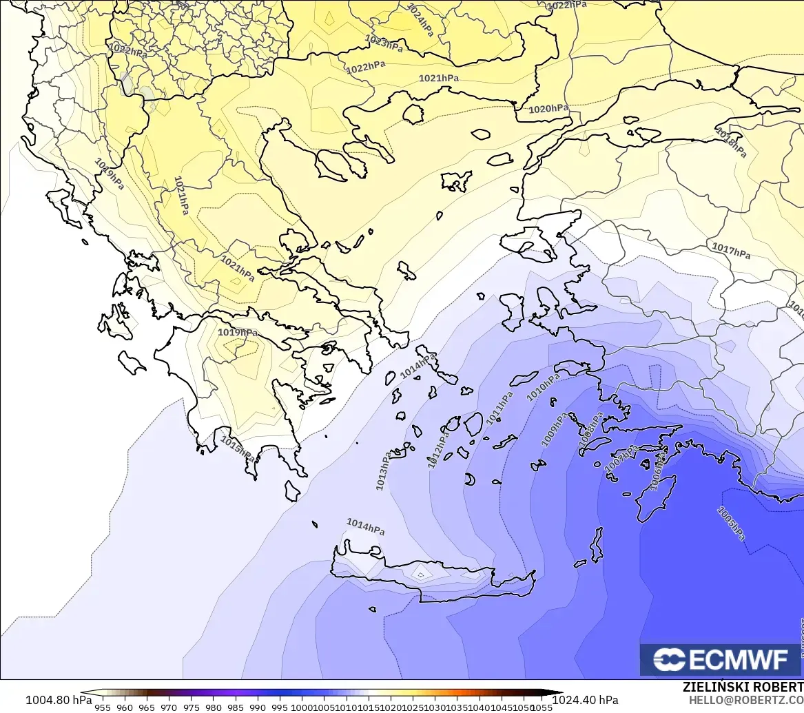 ECMWF IFS 0,25° modelo - Grécia, Pressão