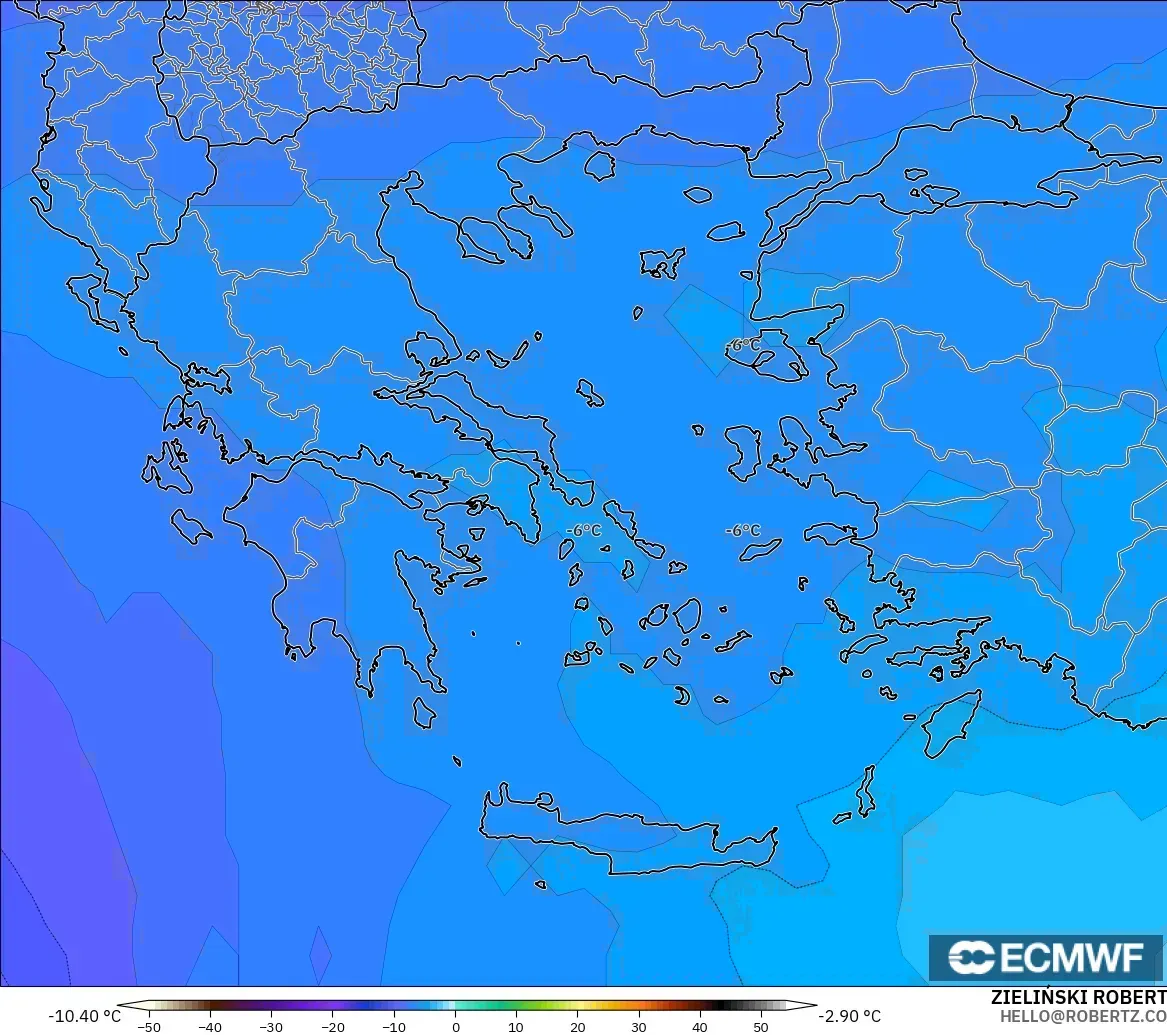 ECMWF IFS 0,25° modelo - Grécia, Temperatura a 500 hPa