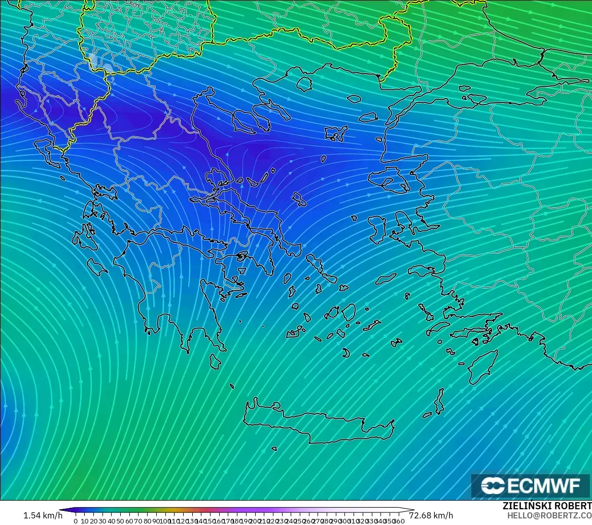 ECMWF IFS 0,25° modelo - Grécia, Vento a 300 hPa (corrente em jato)
