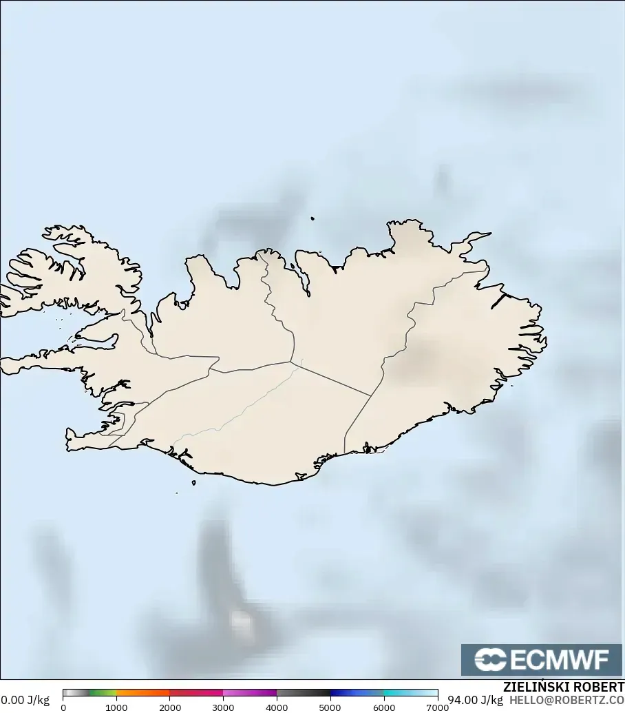 ECMWF IFS 0,25° modelo - Islândia, CAPE
