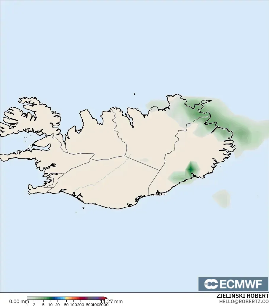 ECMWF IFS 0,25° modelo - Islândia, Acúmulo de precipitação