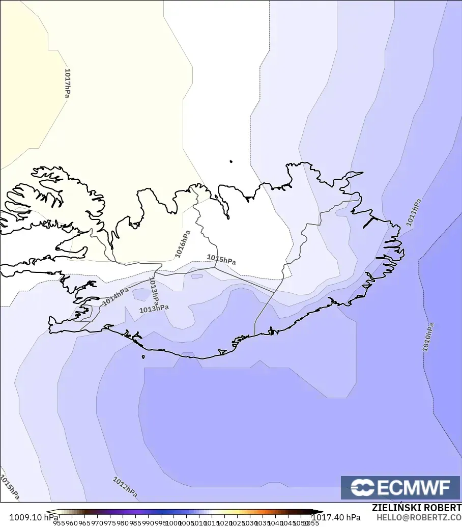ECMWF IFS 0,25° modelo - Islândia, Pressão