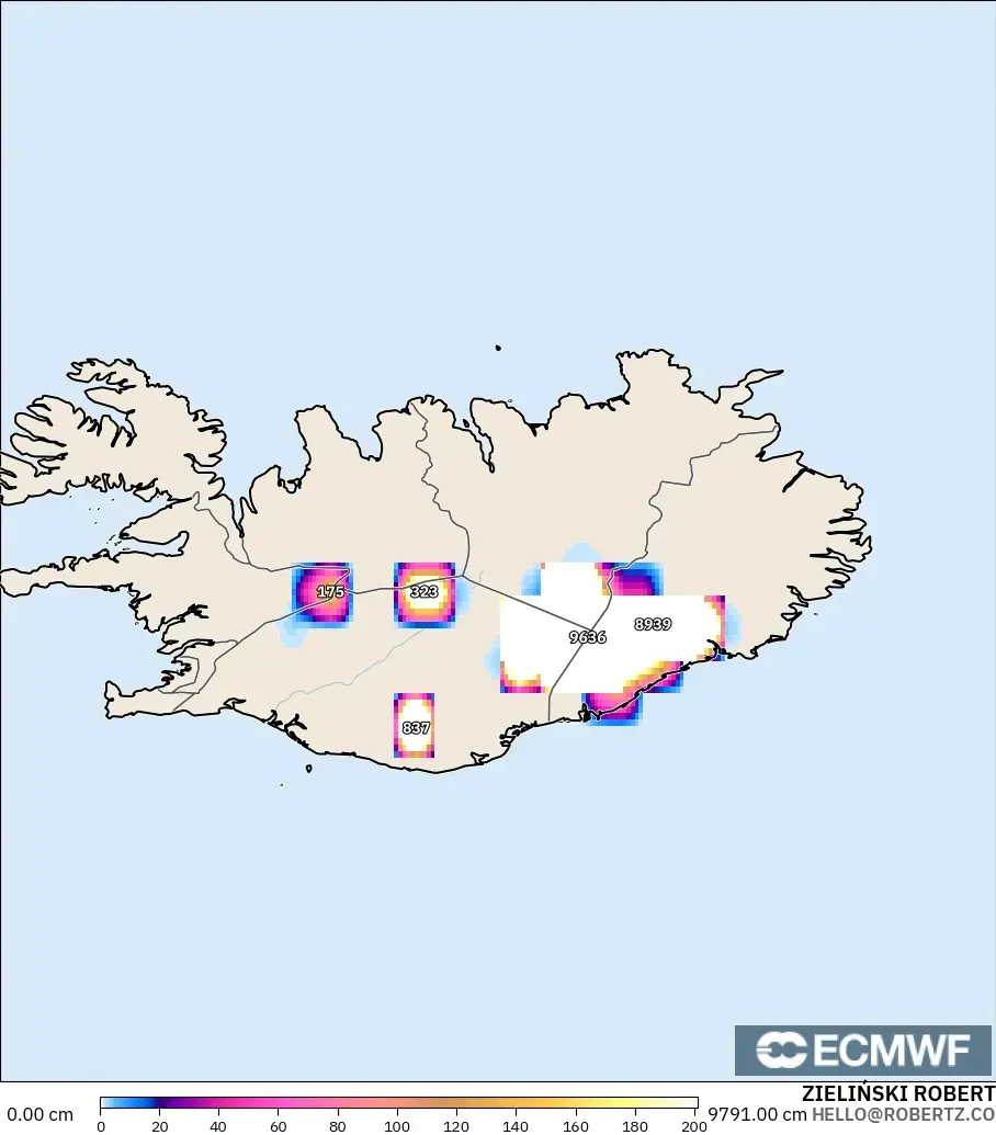 ECMWF IFS 0,25° modelo - Islândia, Profundidade da neve