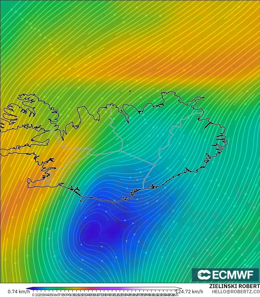 ECMWF IFS 0,25° modelo - Islândia, Vento a 300 hPa (corrente em jato)
