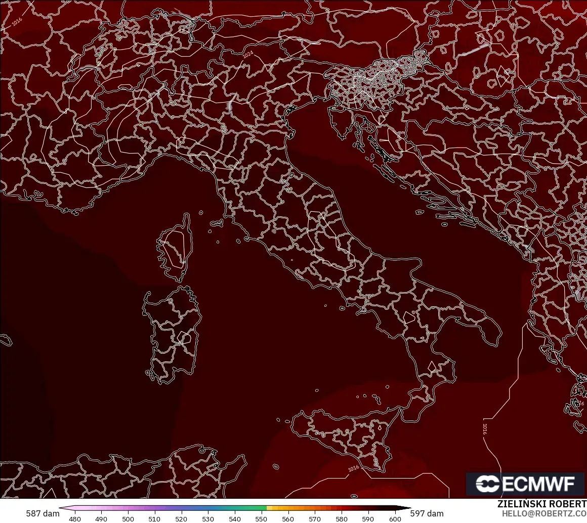 ECMWF IFS 0,25° modelo - Itália, Altura geopotencial a 500 hPa