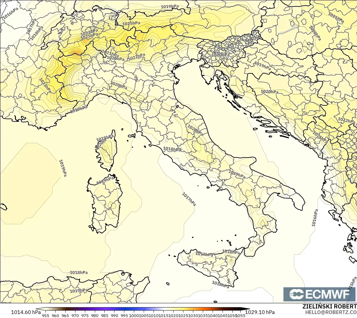 ECMWF IFS 0,25° modelo - Itália, Pressão