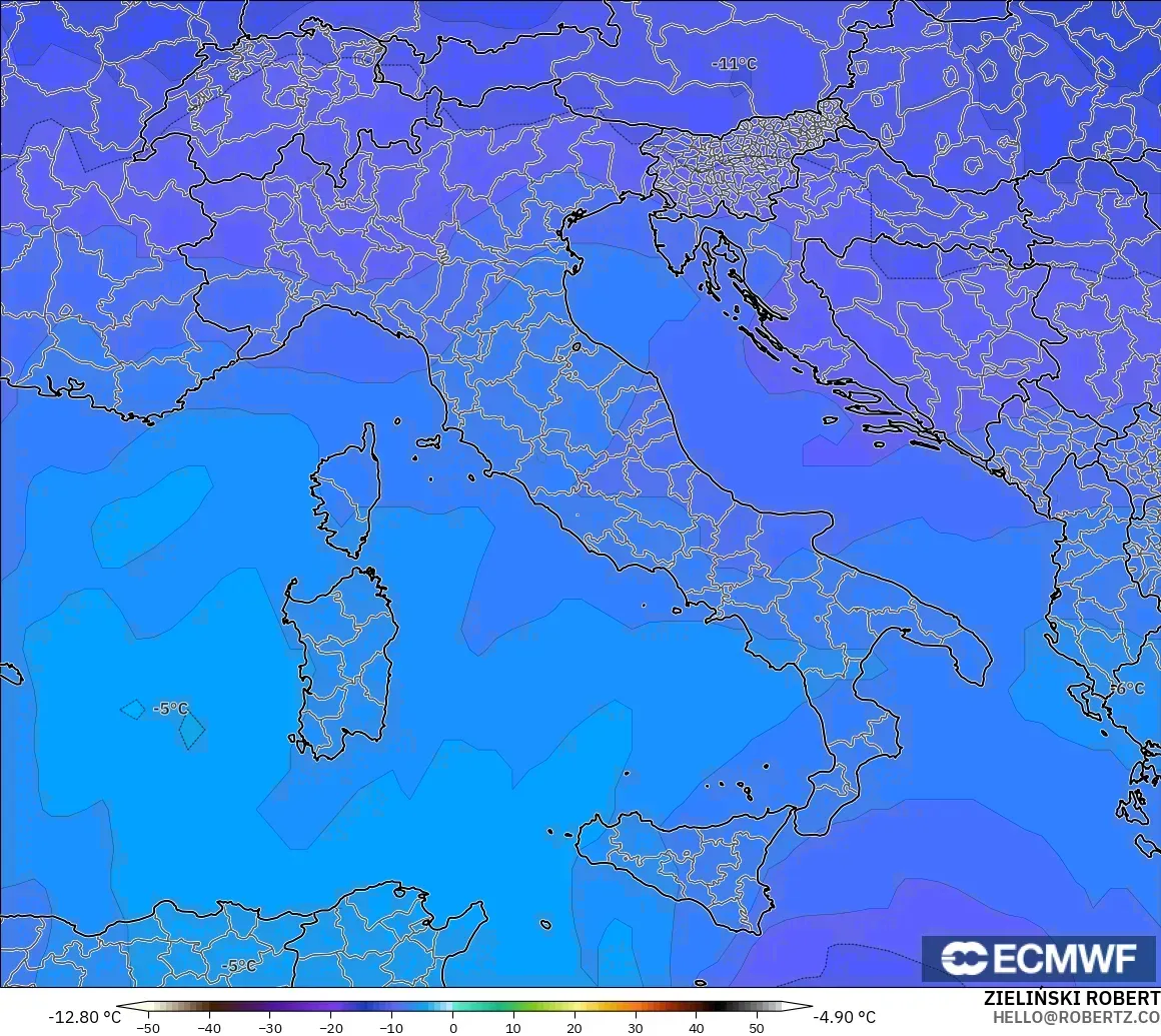 ECMWF IFS 0,25° modelo - Itália, Temperatura a 500 hPa