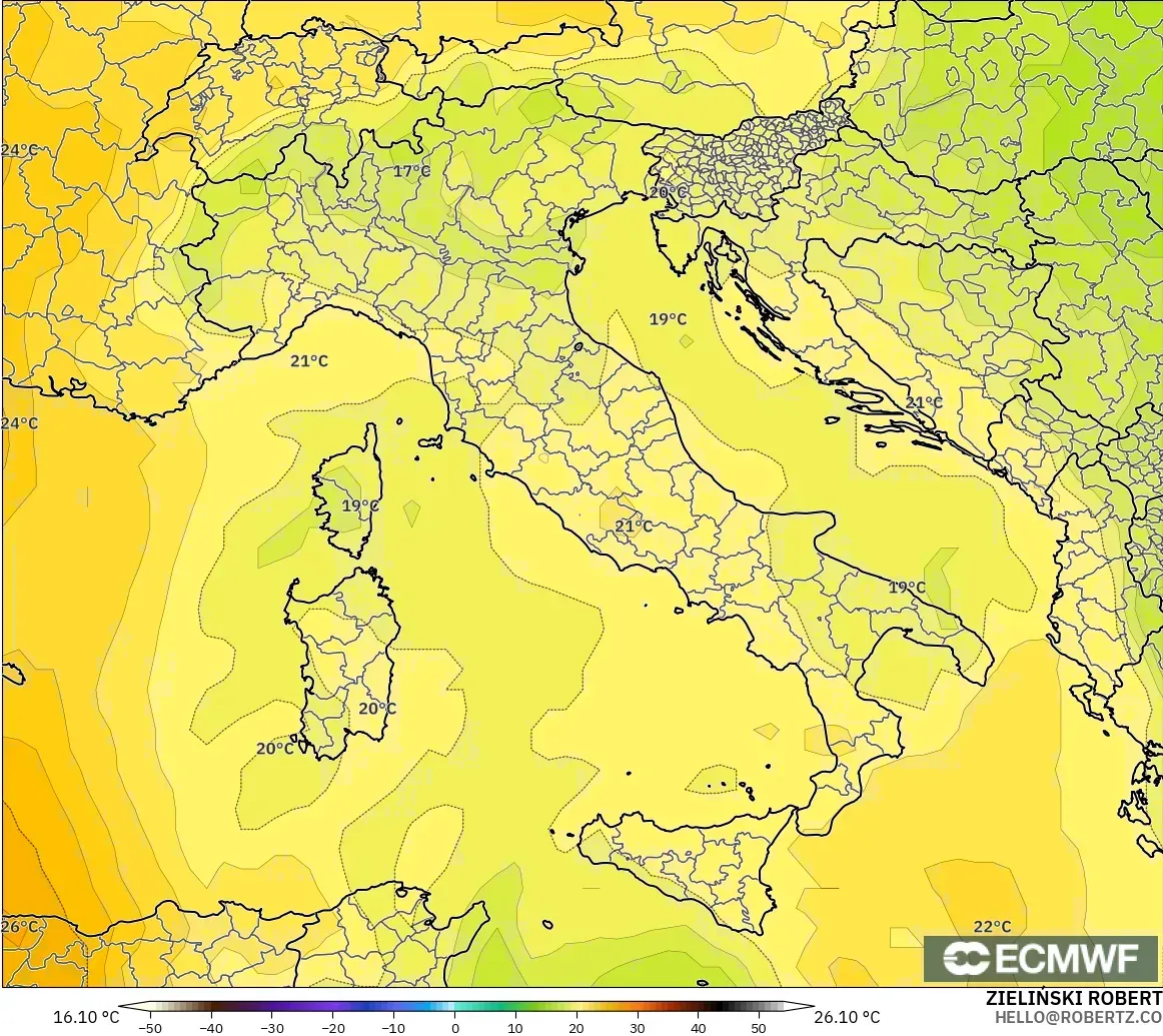 ECMWF IFS 0,25° modelo - Itália, Temperatura a 850 hPa