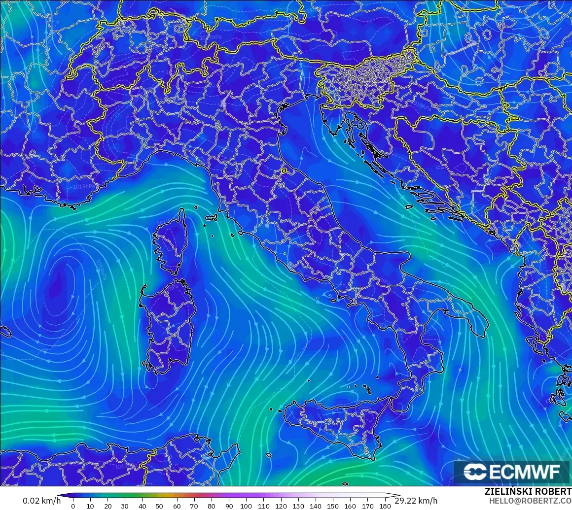 ECMWF IFS 0,25° modelo - Itália, Vento a 10 m