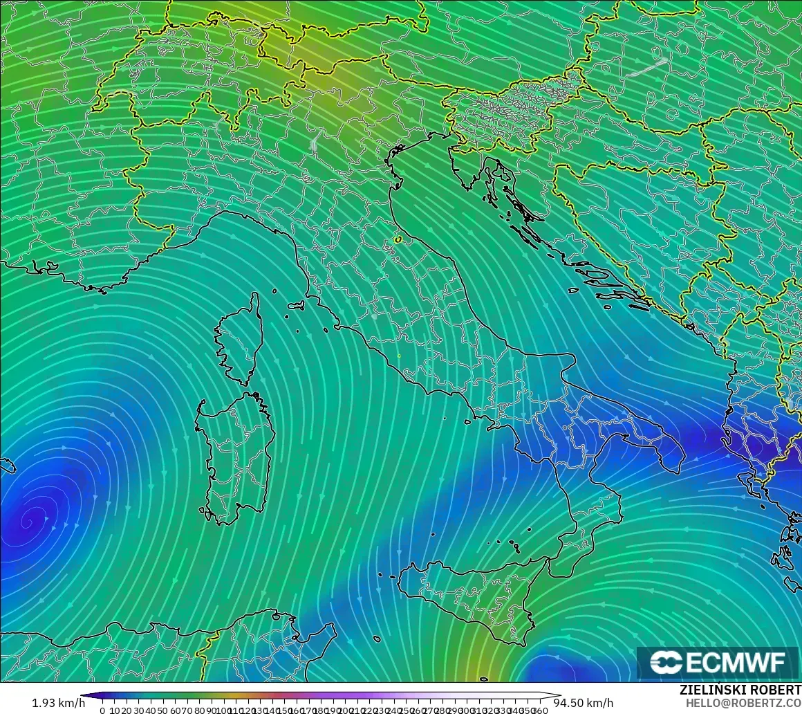 ECMWF IFS 0,25° modelo - Itália, Vento a 300 hPa (corrente em jato)