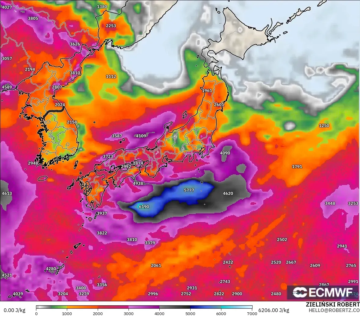 ECMWF IFS 0,25° modelo - Japão, CAPE