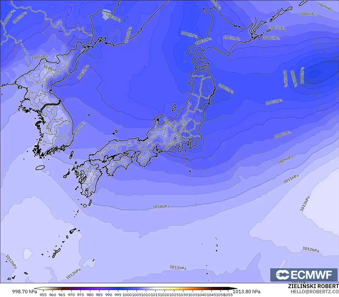 ECMWF IFS 0,25° modelo - Japão, Pressão