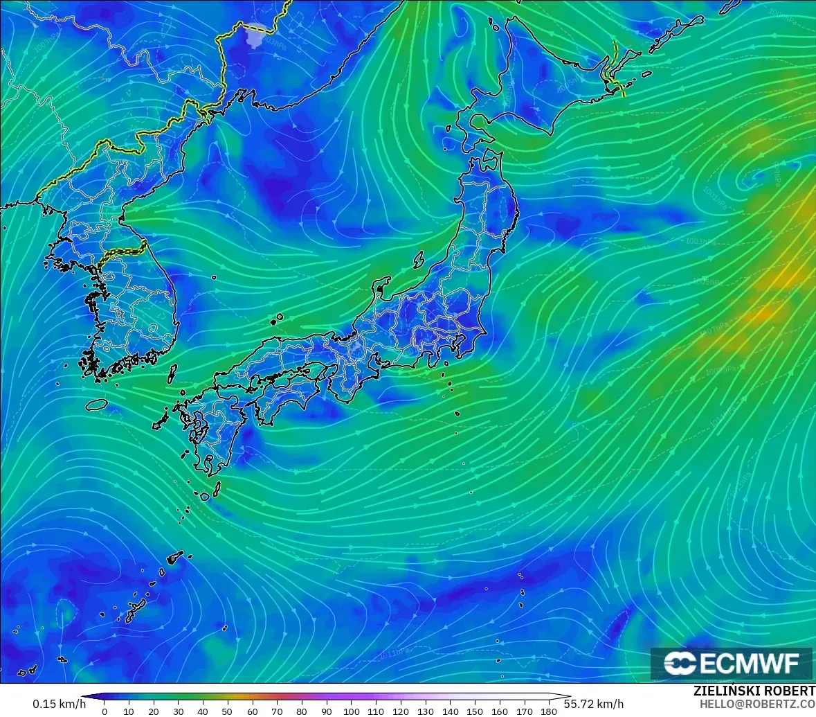 ECMWF IFS 0,25° modelo - Japão, Vento a 10 m