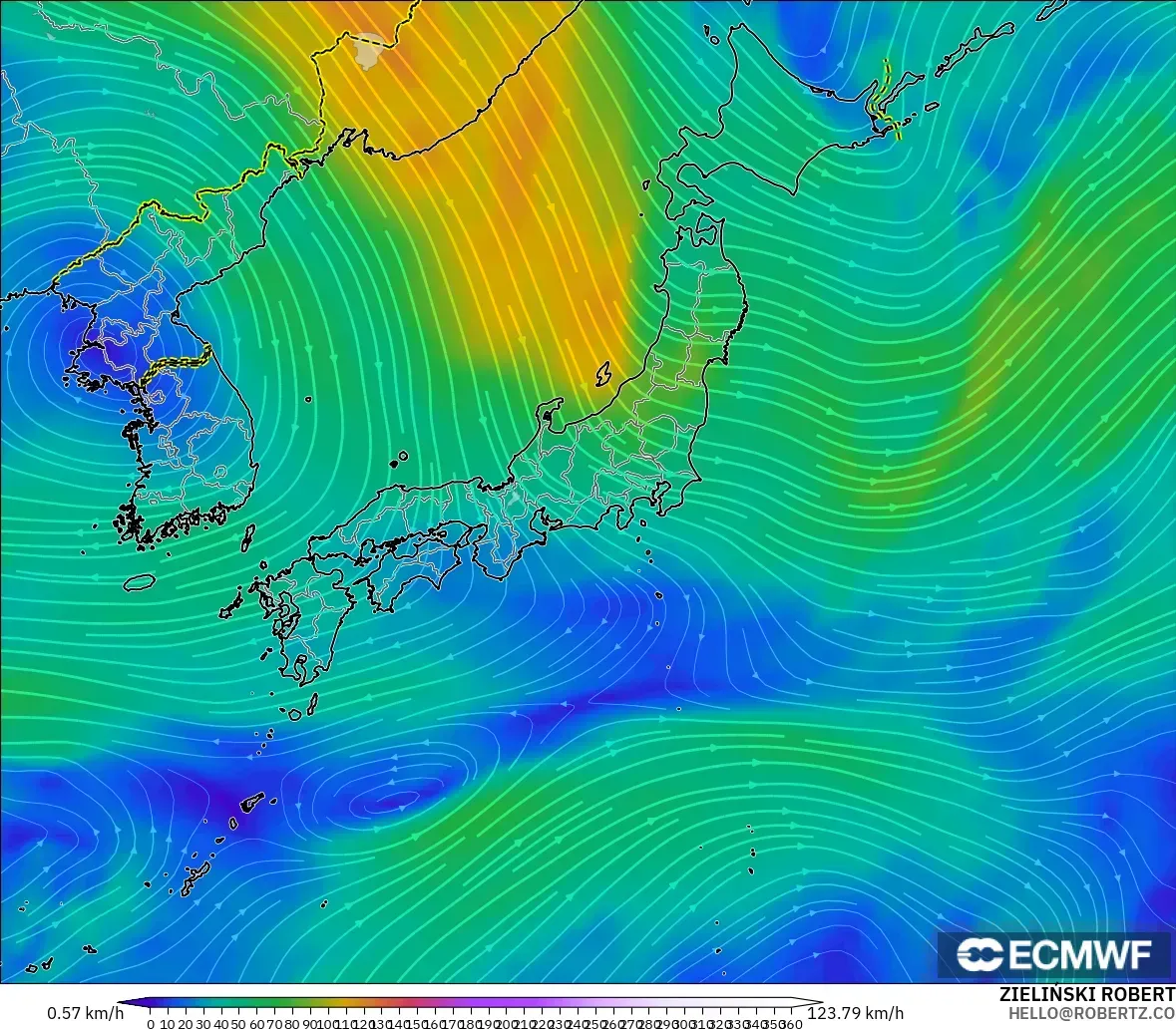 ECMWF IFS 0,25° modelo - Japão, Vento a 300 hPa (corrente em jato)