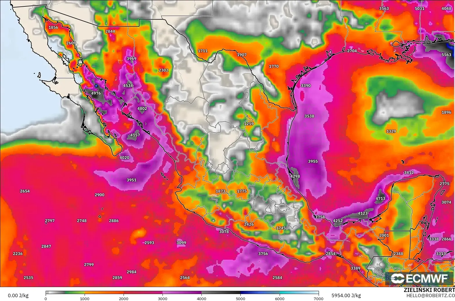 ECMWF IFS 0,25° modelo - México, CAPE