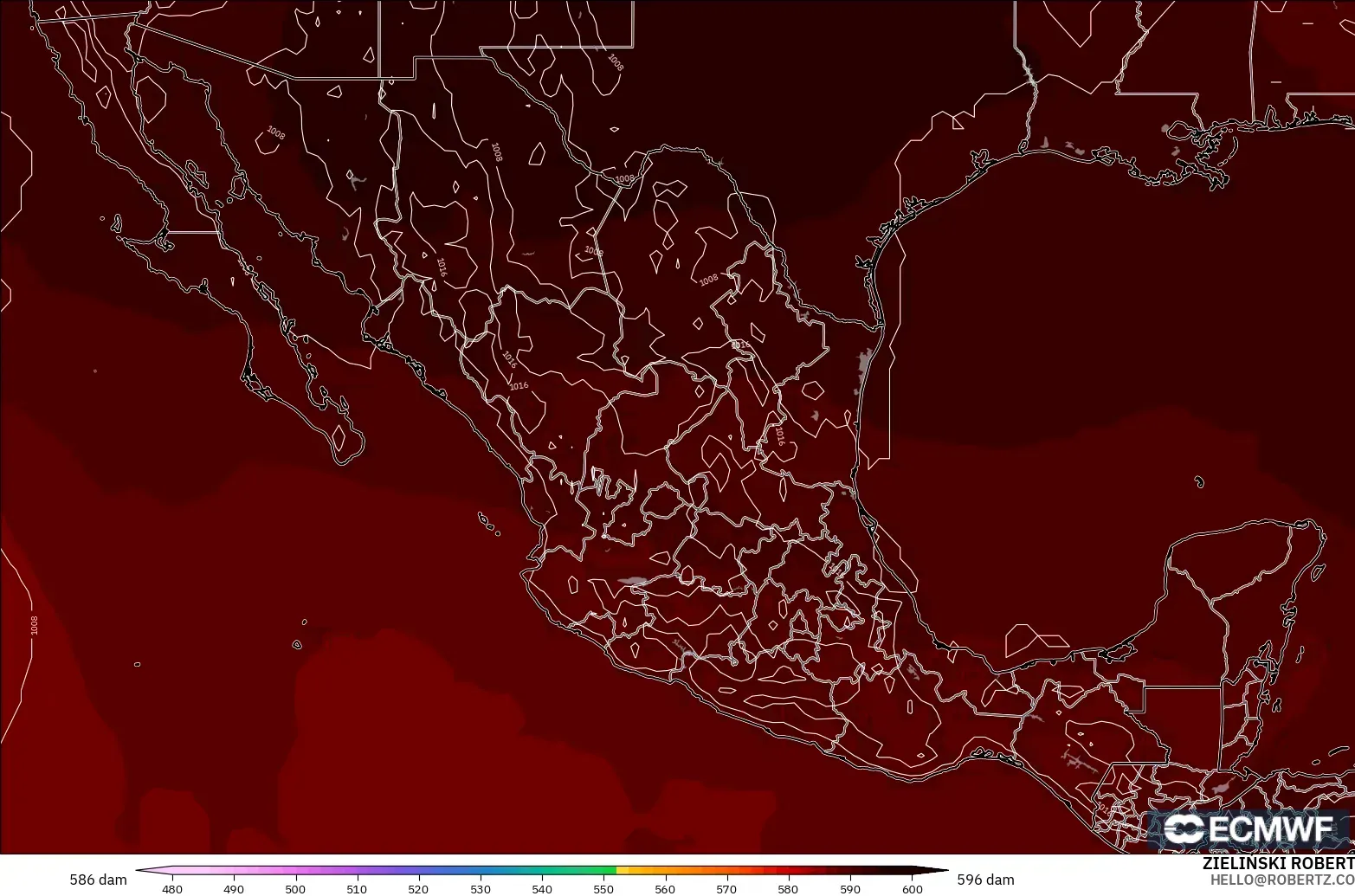 ECMWF IFS 0,25° modelo - México, Altura geopotencial a 500 hPa