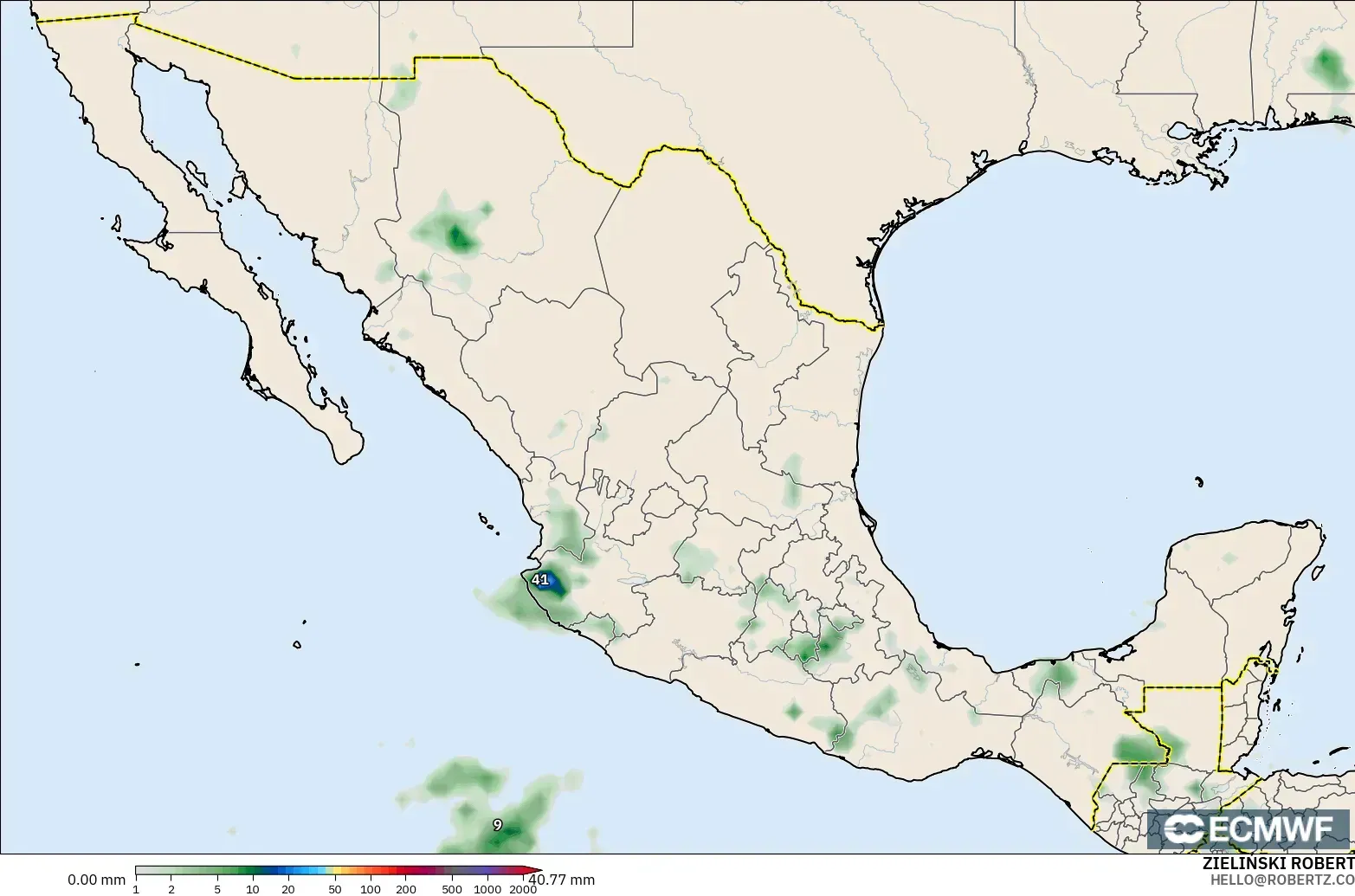 ECMWF IFS 0,25° modelo - México, Acúmulo de precipitação