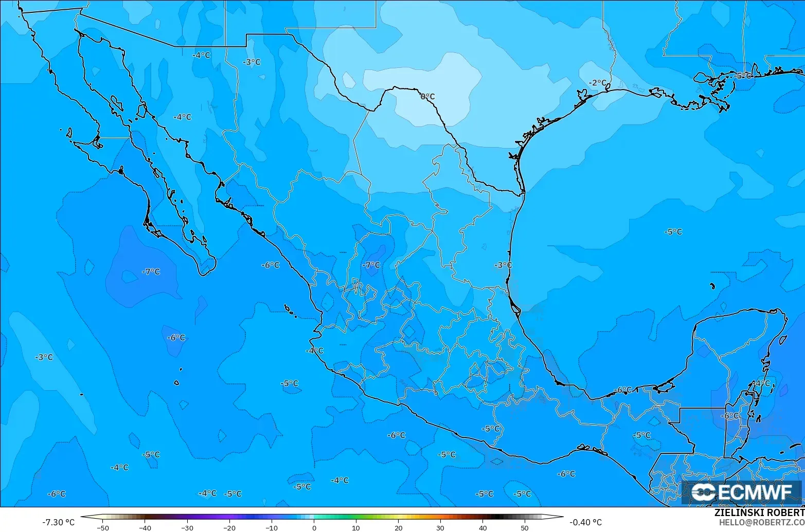ECMWF IFS 0,25° modelo - México, Temperatura a 500 hPa