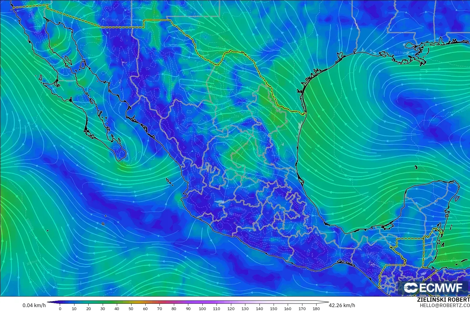 ECMWF IFS 0,25° modelo - México, Vento a 10 m