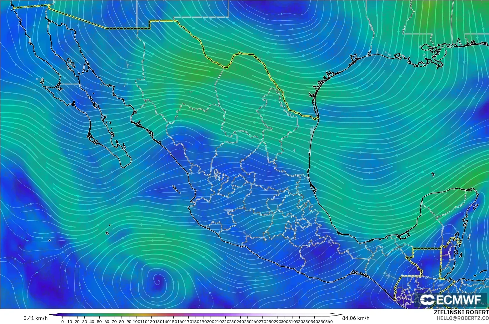 ECMWF IFS 0,25° modelo - México, Vento a 300 hPa (corrente em jato)